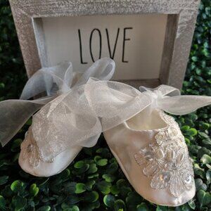L'Pety Canar Baby Girl’s Baptism Silk Ballet Slippers Botties Shoes